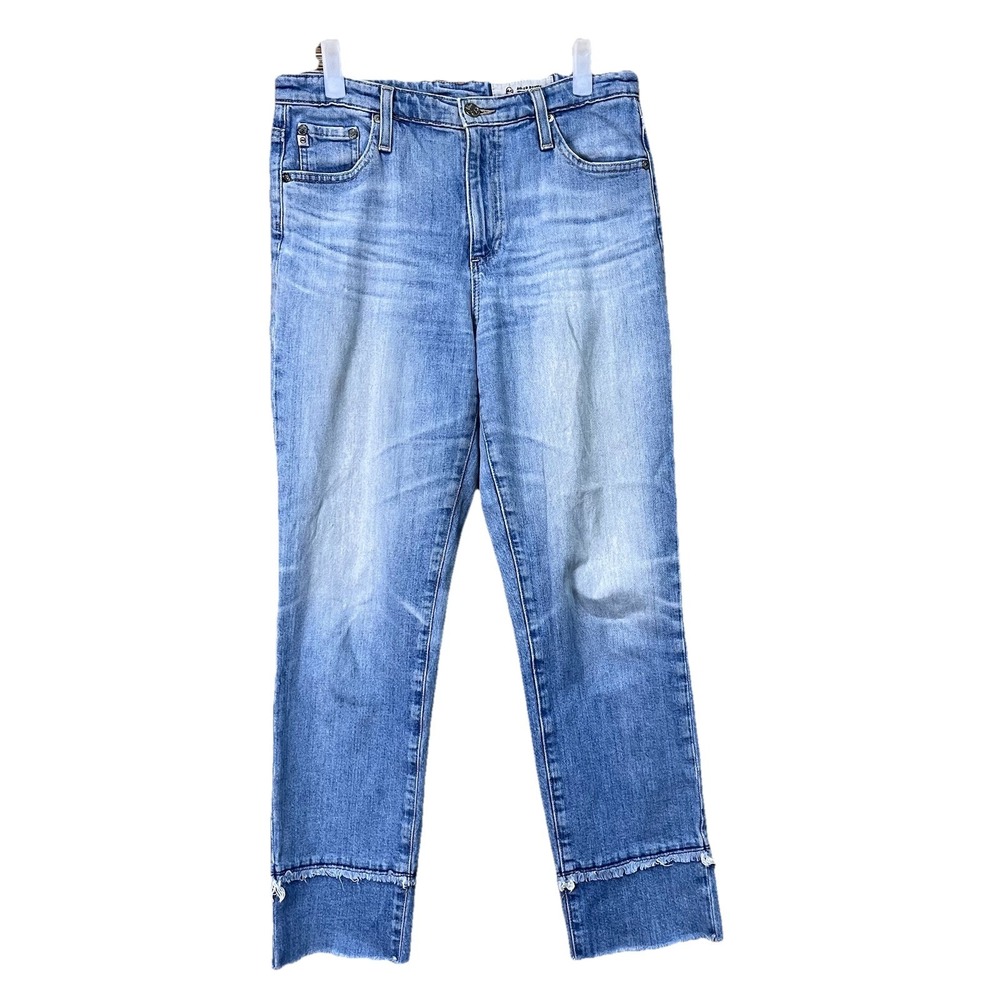 AG Adriano Goldschmied Jeans Women 28 Blue High Rise Straight Released Raw Hem